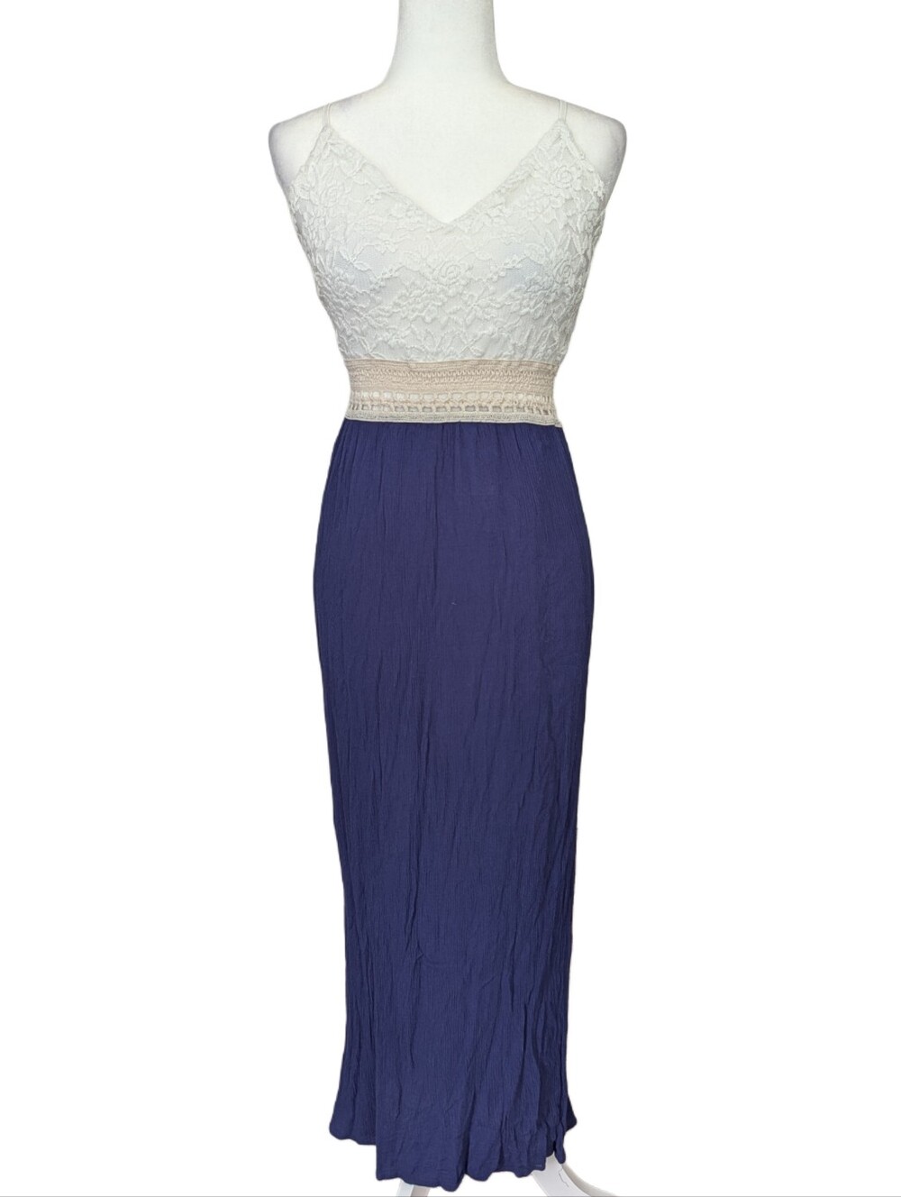 Windsor Womens Navy Blue White Vacation Crochet Cutie Maxi Dress Size Small